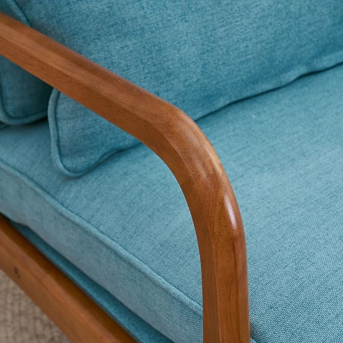 VINGLI Cozy Living Room Chairs, Linen Teal Accent Chairs Set of 2, Wood Lounge - Image 6
