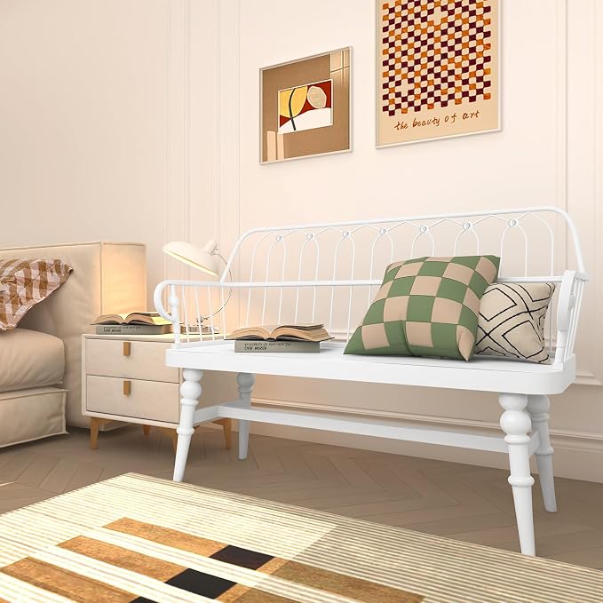 DIBRATY Entryway Bench, Spindle Back Wooden Dinning Bench, Farmhouse Foyer Bench - Image 4