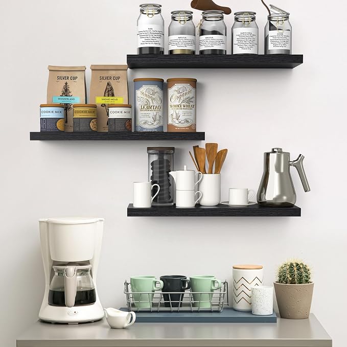 BAYKA Floating Shelves for Wall, 22.5 Inches Wall Mounted Rustic Wood Shelves - Image 2