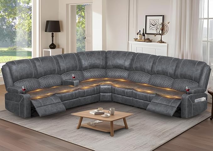 Yolsali Manual Reclining Sectional Sofa Set, 7 Seats Soft Dutch Velvet Recliner by SavortheHappyMoments