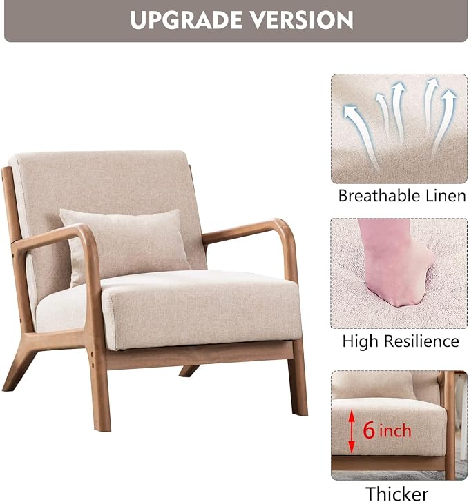 ANJ Mid Century Modern Accent Chair, Comfy Fabric Living Room Chairs - Image 3