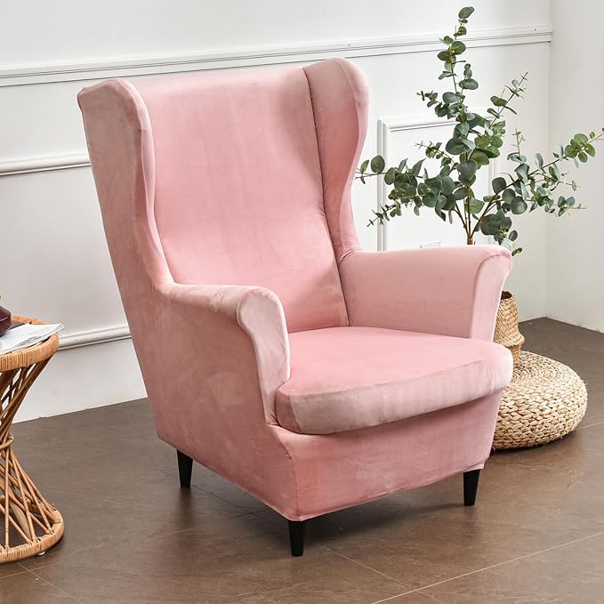 HAOYONG Velvet Wingback Armchair Covers 2-Piece Elastic Stretch Wingback Chair - Image 2