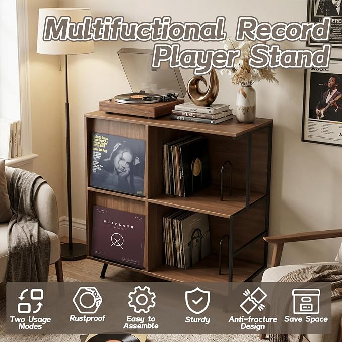 Faesun 3 Tier Flip Top Record Player Stand, Vinyl Record Storage Holds up to - Image 7