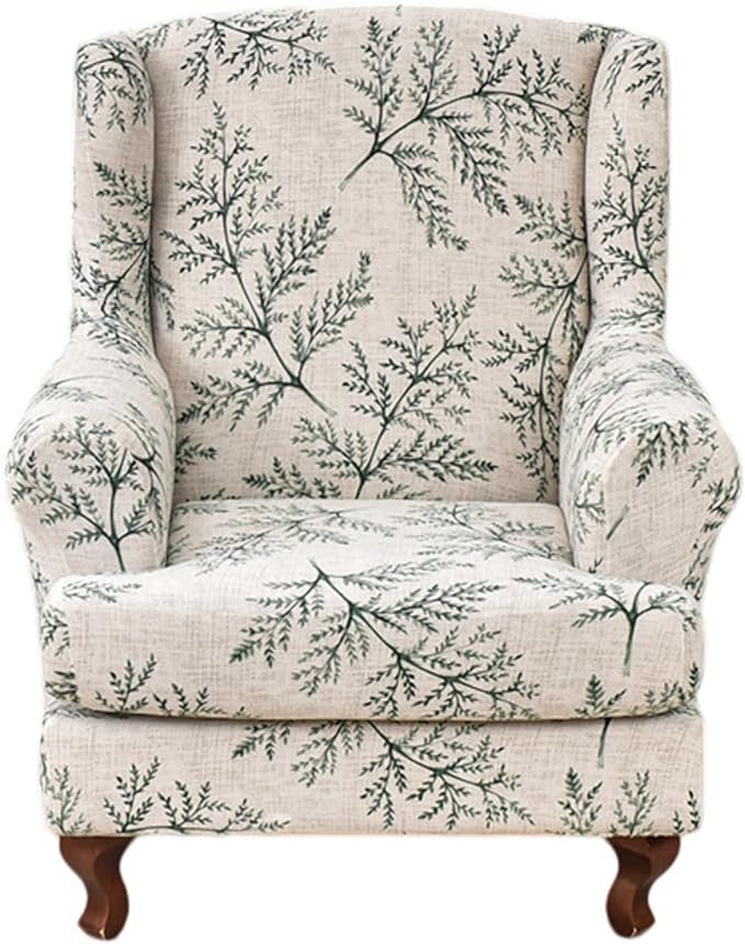 KRFOONN Stretch Wing Chair Slipcovers Printed 2 Piece Wingback Chair Covers by KRFOONN