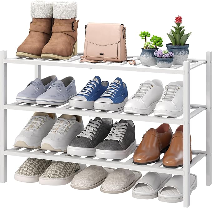 viewcare White Shoe Rack, 3-Tier Bamboo Wood Shoe Rack by VIEWCARE