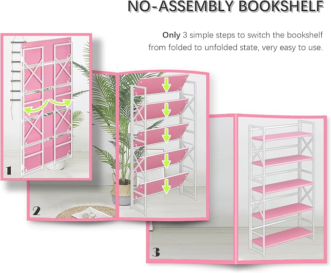 4NM Extra Wide 5 Tiers No Assembly Book Shelves, 51.2" H Folding Bookshelf - Image 6