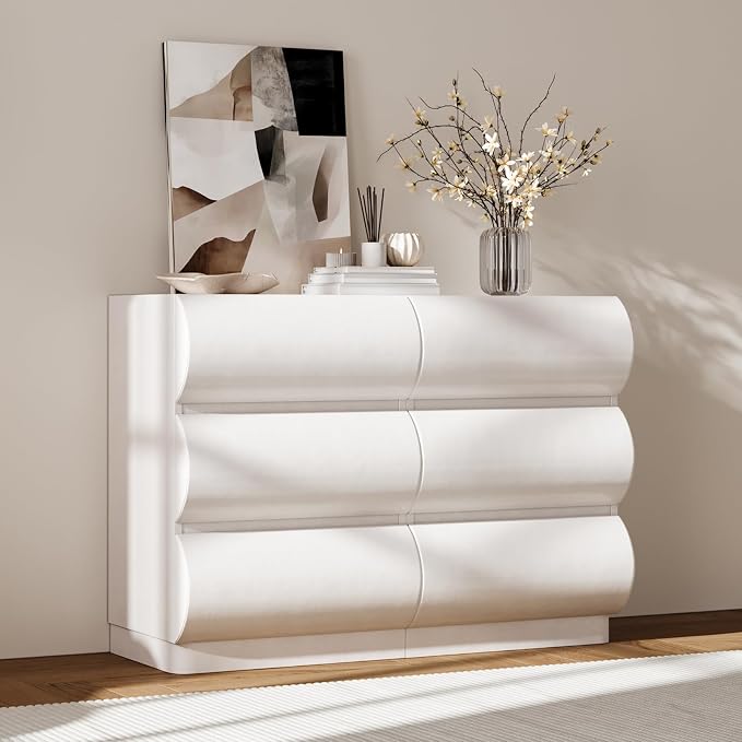 homary Modern 6 Drawers Dresser, 39.4" Wide Faux Leather Chest of Drawers by Homary