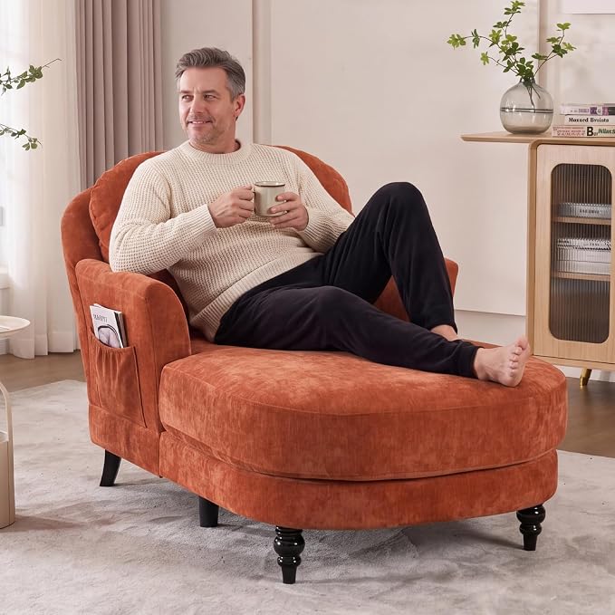 Chaise Lounge Chair Indoor, 59.8"Oversized Couch Reading Chairs, Chenille by ZXDesign