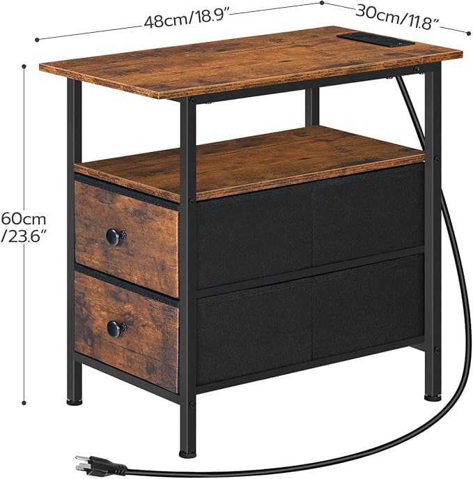 HOOBRO End Table with Charging Station, Narrow Side Table, Nightstand with 2 - Image 3