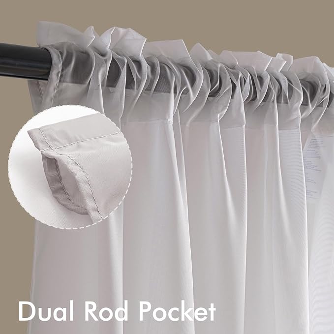 MIULEE Greyish Lilac Sheer Curtains 84 Inches Long, 4 Panels Set, Rod Pocket - Image 3