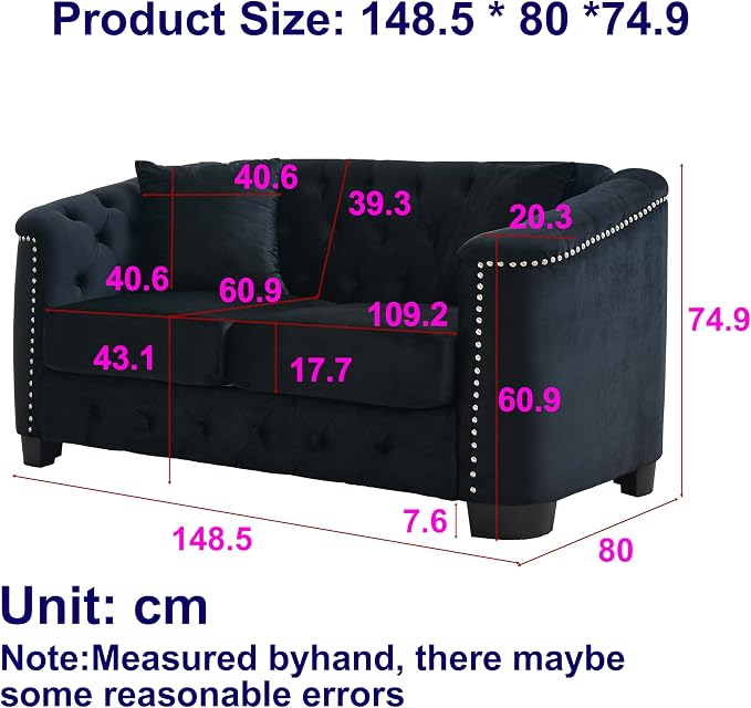 59" Modern Velvet Loveseat Chesterfield Sofa - Image 2