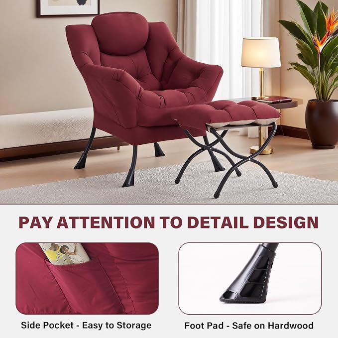 Tiita Lazy Chair with Ottoman, Comfy Leisure Sofa Armchair with Ottoman - Image 5