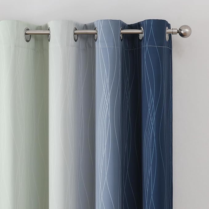 Estelar Textiler Sage Green and Navy Blue Gradient Blackout Curtains - Image 4