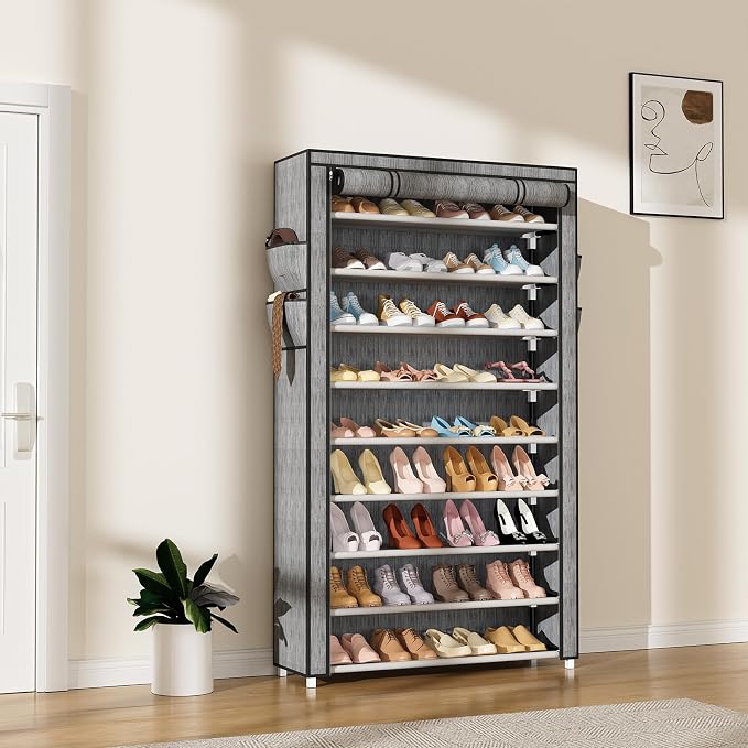 LANTEFUL Shoe Rack with Covers 10 Tier Tall Shoe Rack Organizer Large Capacity - Image 2