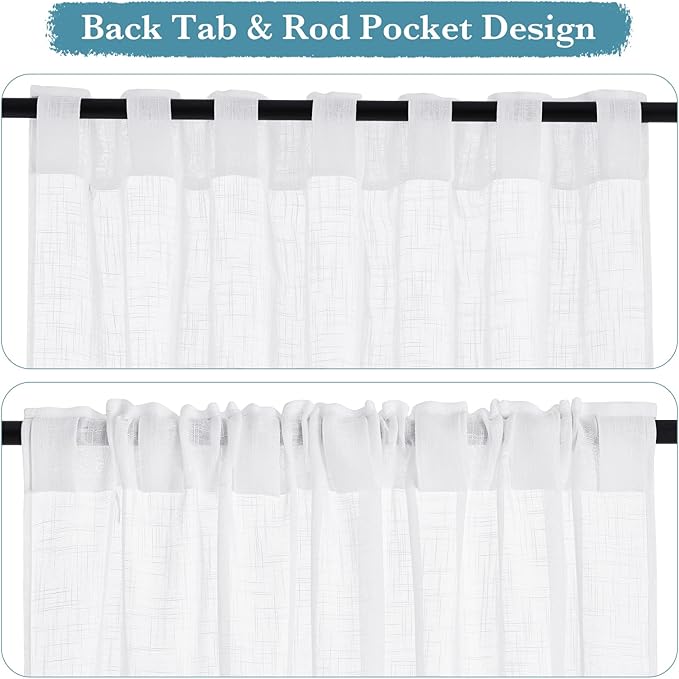 RYB HOME White Sheer Curtains for Bedroom, Semi Sheer Privacy Curtains & Drapes - Image 2