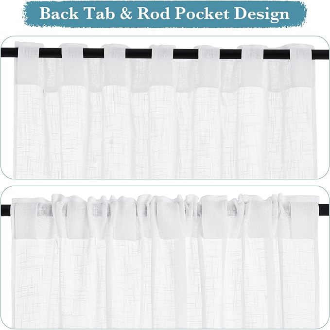 RYB HOME Linen Sheer Curtains for Living Room Textured Semi Sheer Curtains - Image 2