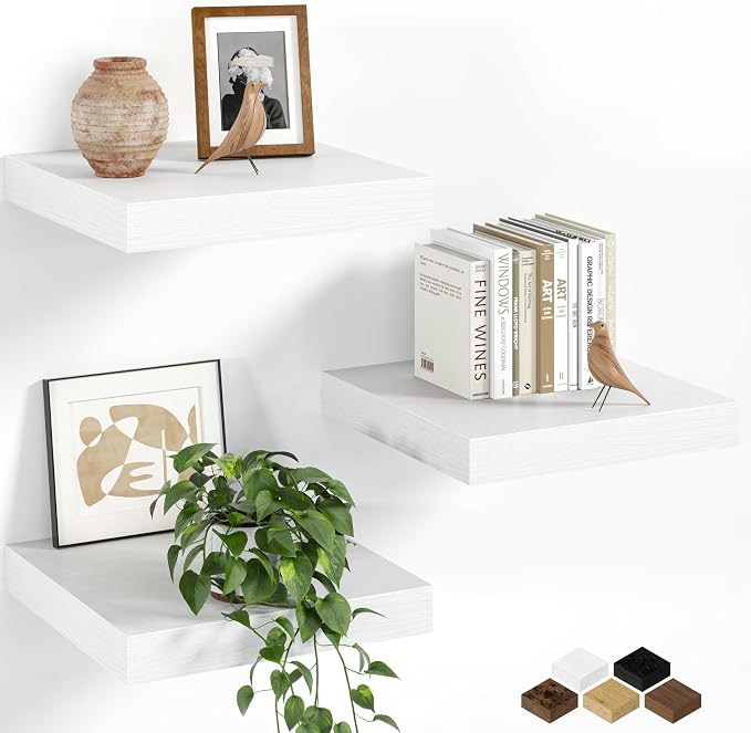 Fun Memories Floating Shelves for Wall, 12 Inch Set of 3 Rustic Wood Wall by FunMemories