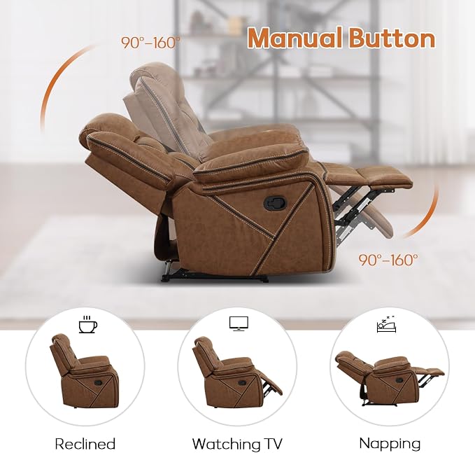 EBELLO Faux Leather Manual Loveseat Recliner, 2 Seat Reclining Sofa Chair - Image 4