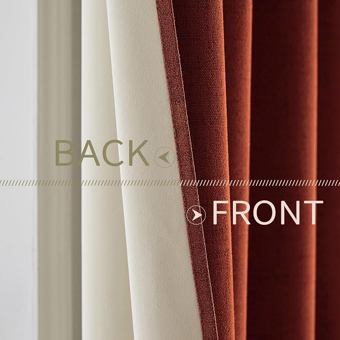 MIULEE Linen Curtains for Bedroom 100% Blackout Thermal Insulated Burnt Orange - Image 6