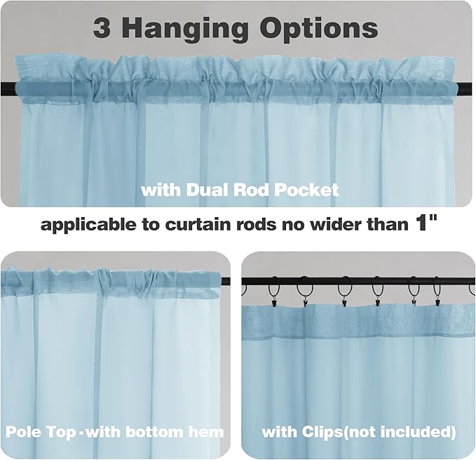 Chyhomenyc Sky Blue Sheer Curtains 120 Inches Long - Image 7