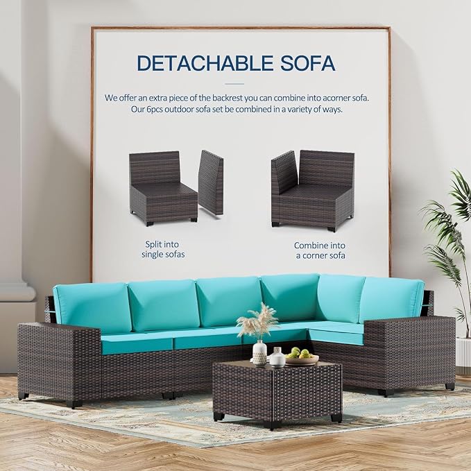 Kullavik Outdoor Patio Furniture Set, 12 Pieces Sectional Rattan Sofa Set Brown - Image 7