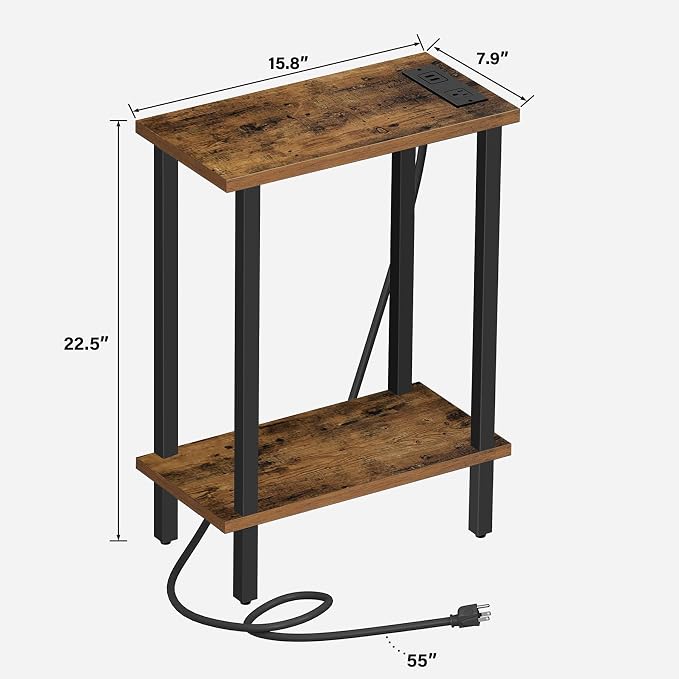 TUTOTAK Small End Table with Charging Station, Narrow Side Table with USB Ports - Image 3