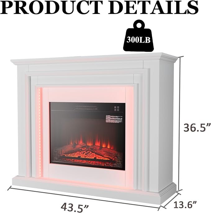 44" LED Lights Electric Fireplace - Image 2