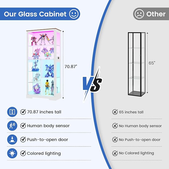 Gurexl Display Cabinet with Motion Sensor LED Lights, Glass Curio Cabinet with - Image 7