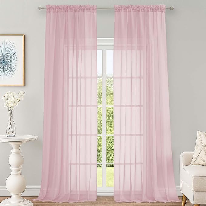 OWENIE Blush Sheer Curtains 120 Inches Long 2 Panels Set, Airy Lightweight by OWENIE