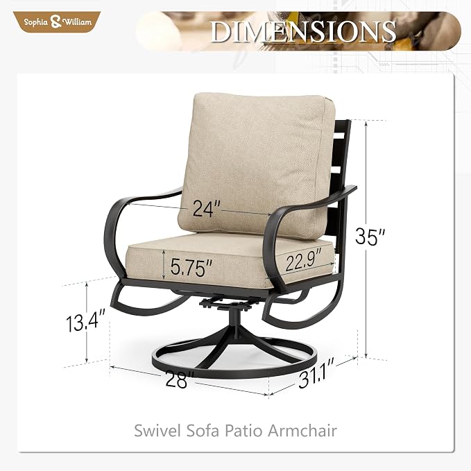 Sophia & William 2 Pieces Patio Furniture Sets Metal Sofa Chairs Patio Cushion - Image 7