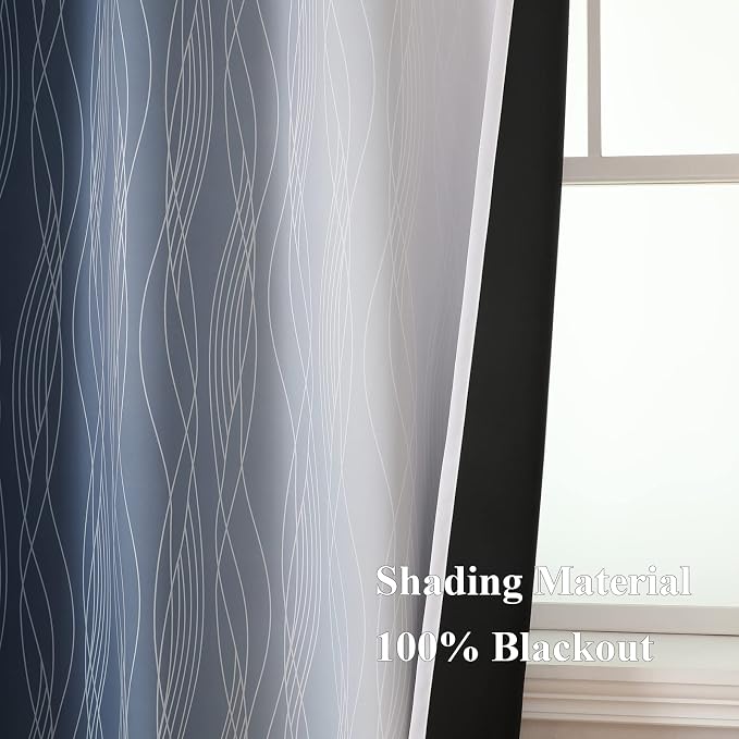 Estelar Textiler Navy Blue and Greyish White Blackout Curtains - Image 5