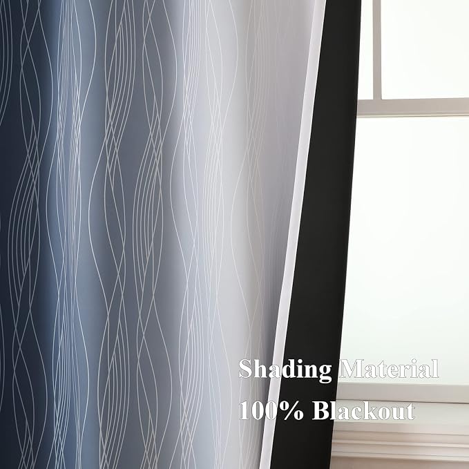 Estelar Textiler Greyish White and Navy Blue Blackout Curtains 96 Inches Long - Image 5
