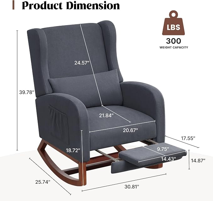 HCHAIRH Nursery Rocking Chair, Wingback Rocking Chair Nursery - Image 2