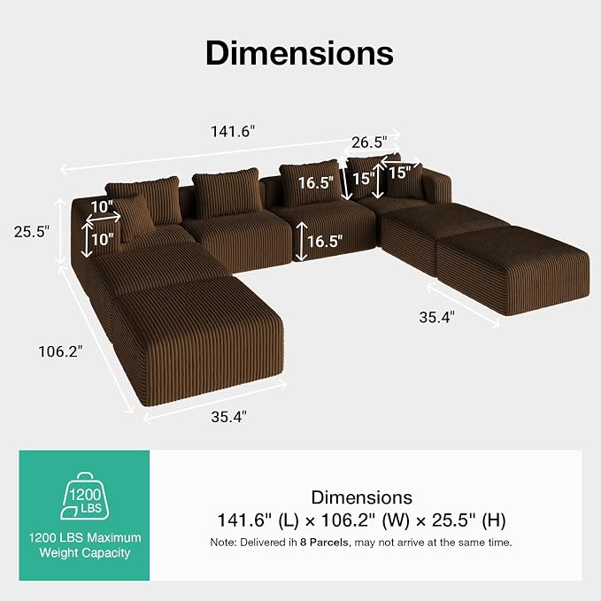 Novilla 141" Modular Sectional Sofa, Modern Cloud Sectional Couch - Image 2