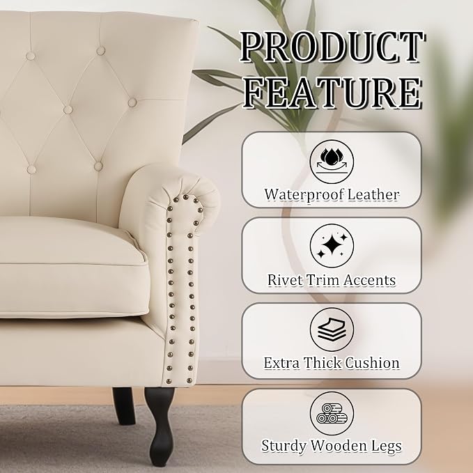 Modern Accent Chair Set of 2, PU Leather Armchair - Image 7