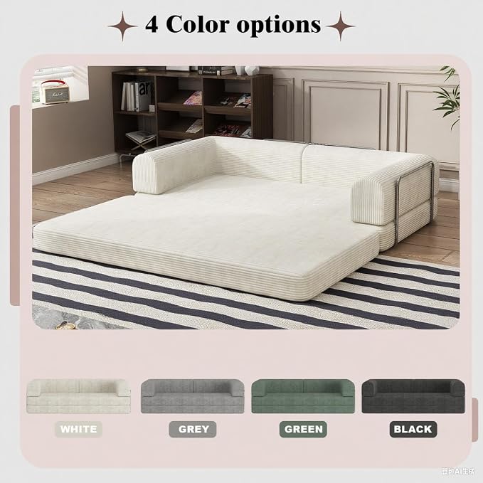 Garvee 78" Convertible Sleeper Sofa Bed, Plush Corduroy Futon Loveseat - Image 7