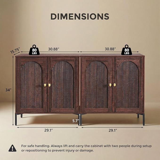 IFBUY Modern Sideboard Buffet Cabinet, 123.5" W Fluted Arched Buffet Cabinet - Image 2