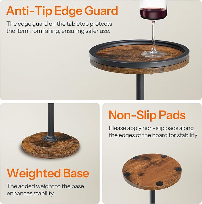 HOOBRO Small Round Side Table, Drink Table, Coffee Martini Table - Image 7