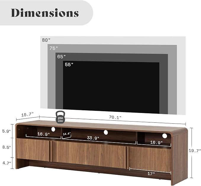 AMERLIFE 70" Fluted Wood TV Stand - Image 2