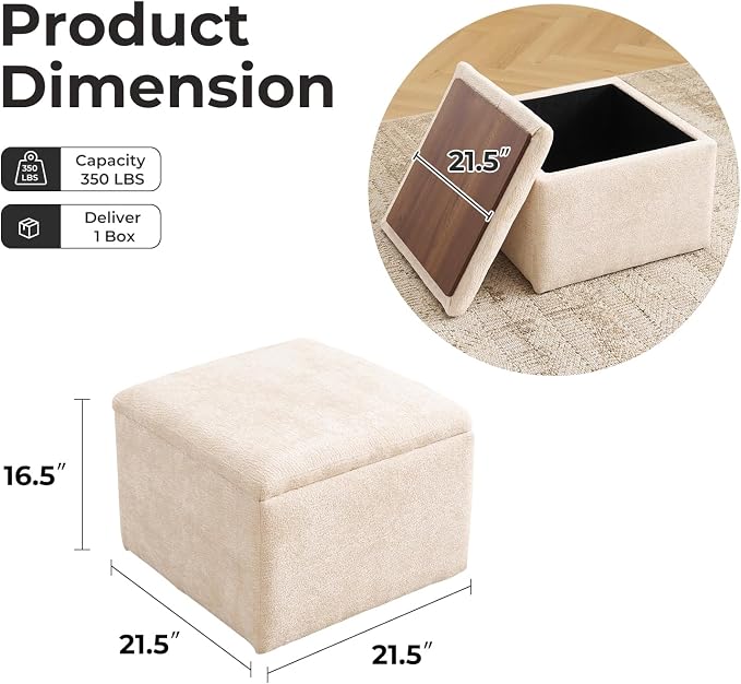 Cube Storage Ottoman, Chenille Ottoman Foot Stools, Ottoman Footstool - Image 2