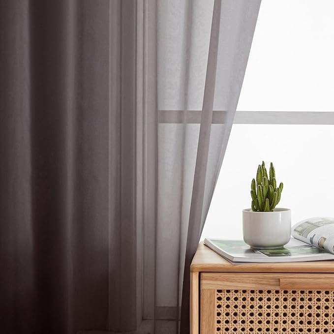 Aiyufeng Chocolate Brown Sheer Curtains 96 Inches Long 2 Panels, Solid Voile - Image 6