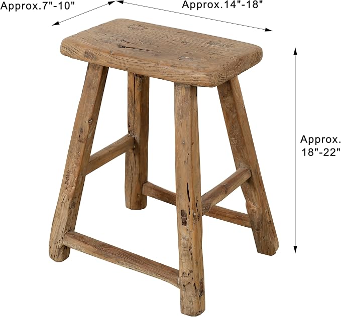 Artissance Vintage Wooden Stool, Solid Natural Wood 12–20" W x 6–9" D x 18–22" H - Image 3
