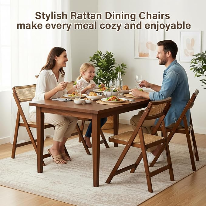 Furlide Rattan Folding Chair, Modern Mid Century Dining Chairs Set of 1 - Image 6