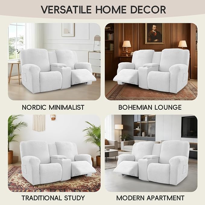 Recliner Loveseat Covers with Console, 6-Piece Stretch Geometric Strokes - Image 7