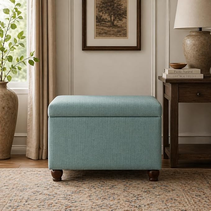 Homepop Home Decor | Upholstered MediumRectangular Storage Ottoman | Hinged Lid - Image 4