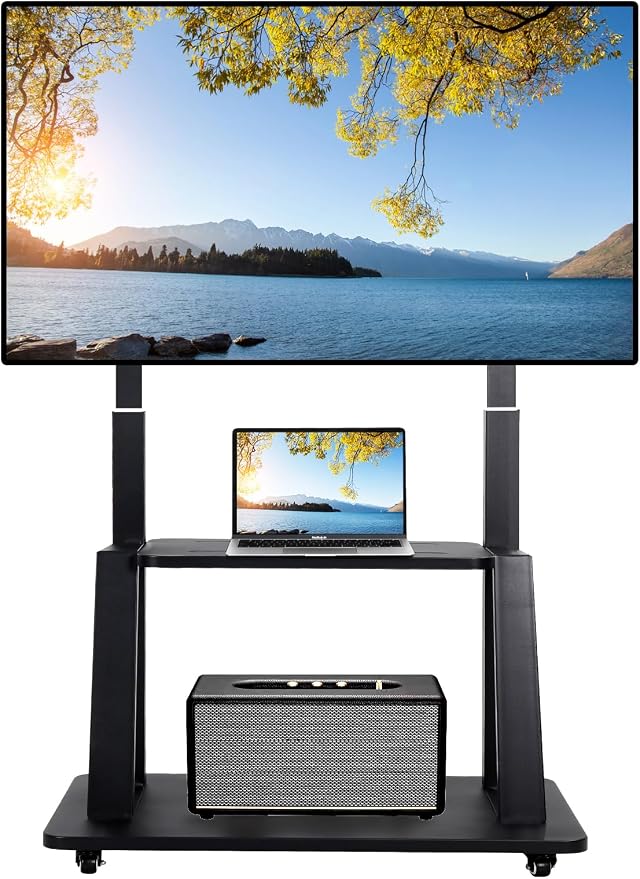Mobile TV Stand on Wheels for 42-86 Inch Flat/Curved LED/LCD/OLED Rolling TV by Maiproo
