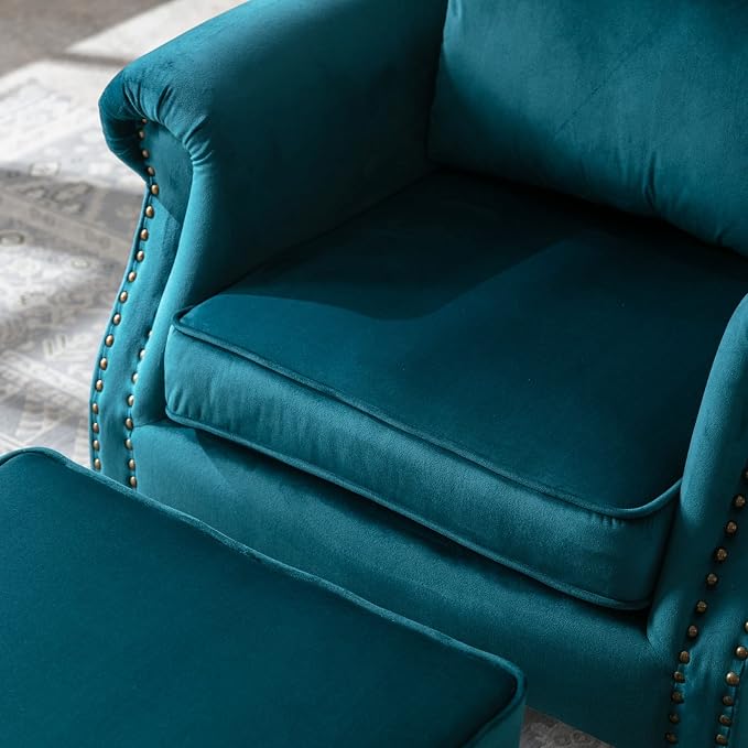 Mid Century Modern Accent Chair Upholstered Armchair Comfy Velvet Tufted - Image 5