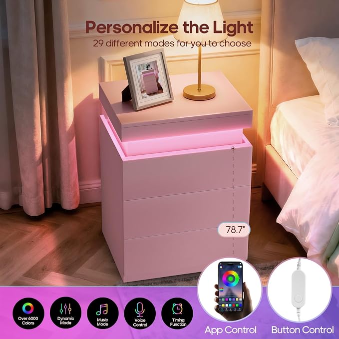 ADORNEVE Nightstand with Charging Station and LED Lights, Night Stand with - Image 6