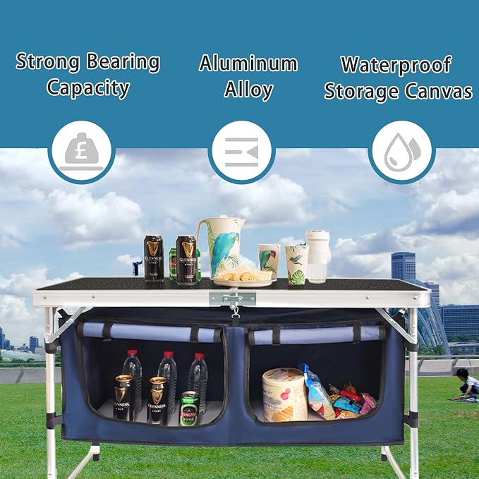 CampLand Outdoor Folding Table Aluminum Lightweight Height Adjustable - Image 3