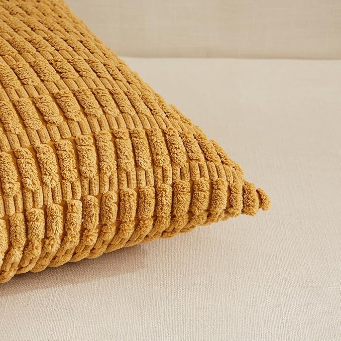 Fancy Homi 4 Packs Mustard Yellow Decorative Throw Pillow Covers 16x16 Inch - Image 4